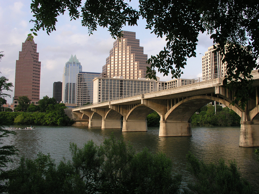Congress Street Bridge to downtown Austin, Texas