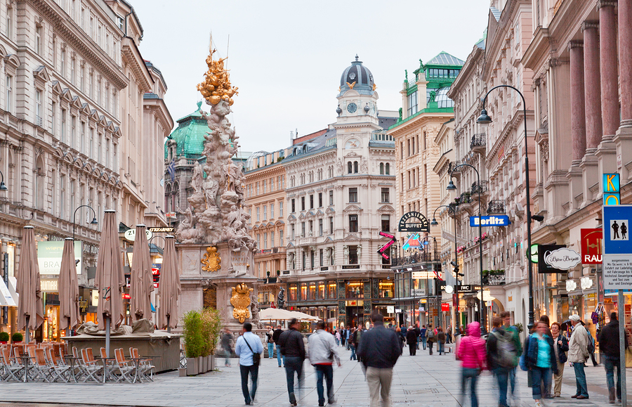 Tourists On Foot Graben Street In Vienna.