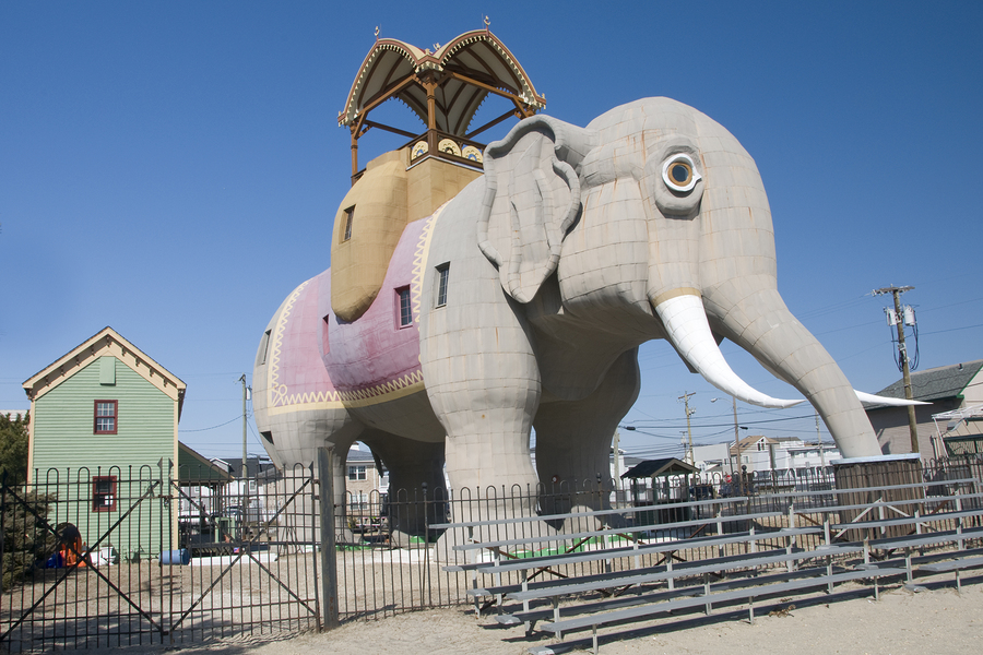 Close up view of Lucy the Elephant on a sunny day.